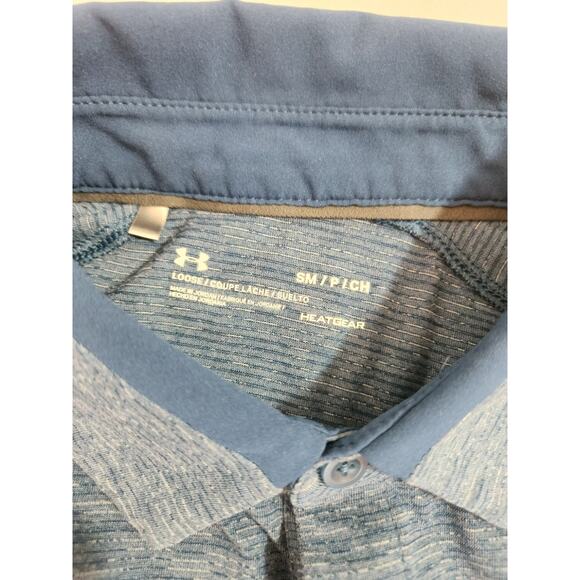 Under Armour Polo Shirt Mens Small Blue Short Sleeve Golf Athleisure Preppy - Picture 3 of 12